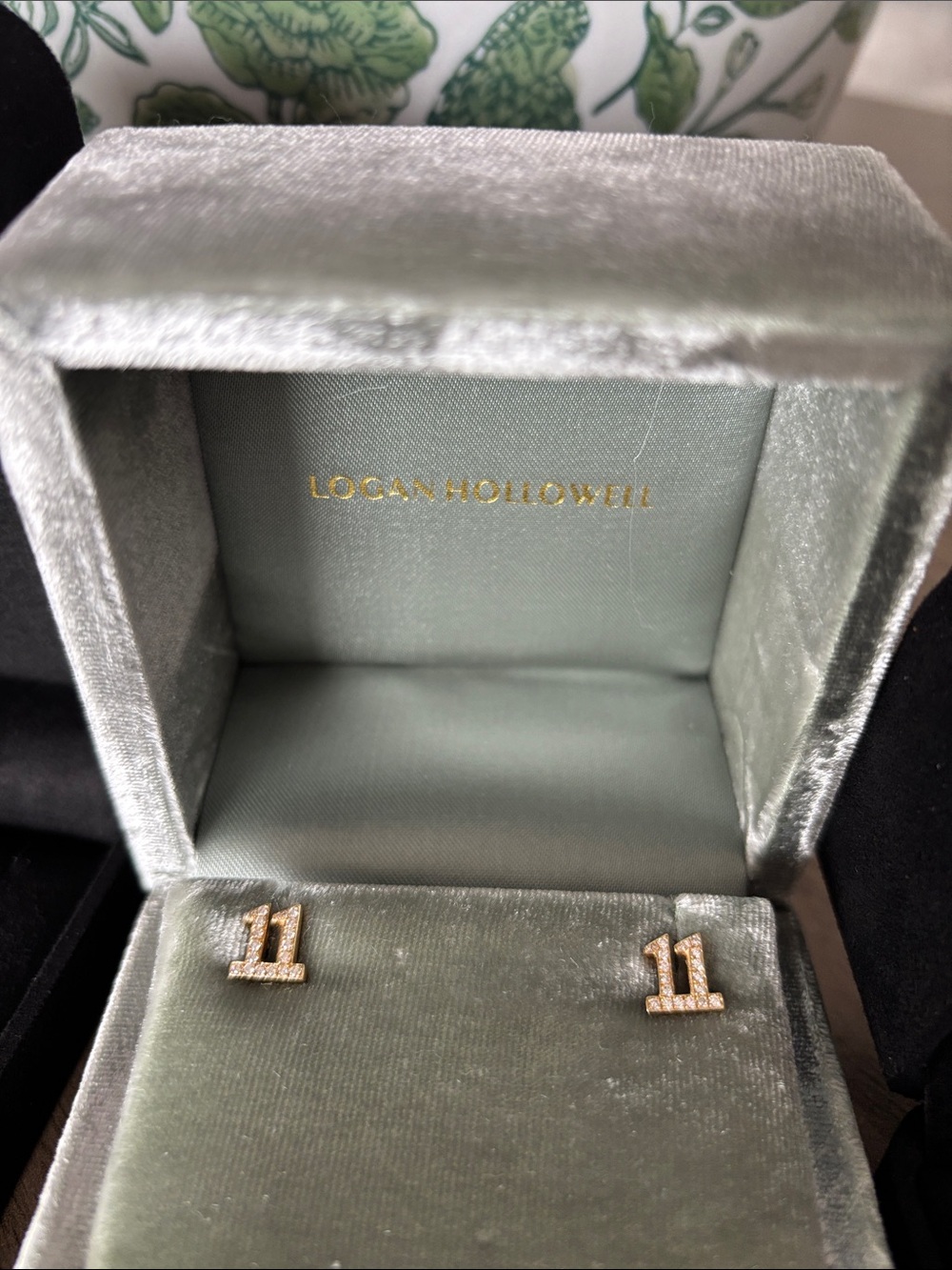 Original larger size Logan Hollowell 14K Gold Diamond 11: 11 Earrings,